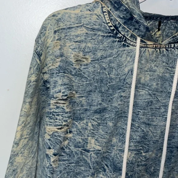Thrill Jeans Hoodie Cropped Ripped Distressed Streetwear Y2K Stonewashed Size M - Picture 2 of 4